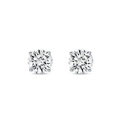 Pre-owned Shine Brite With A Diamond 1.5 Ct Round Lab Created Grown Diamond Earrings 18k White Gold E/vvs Basket Push In White/colorless
