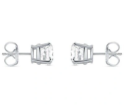 Pre-owned Shine Brite With A Diamond 1.5 Ct Round Lab Created Grown Diamond Earrings 18k White Gold E/vvs Basket Push In White/colorless