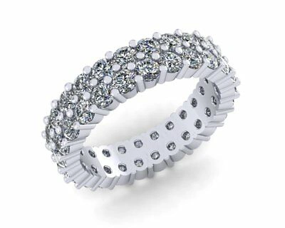 JEWELWESELL Pre-owned 2.50ct Round Diamond 2row Staggered Wedding Eternity Band Ring 14kt Gold I Si2
