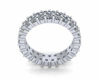 Pre-owned Jewelwesell 2.50ct Round Diamond 2row Staggered Wedding Eternity Band Ring 14kt Gold I Si2