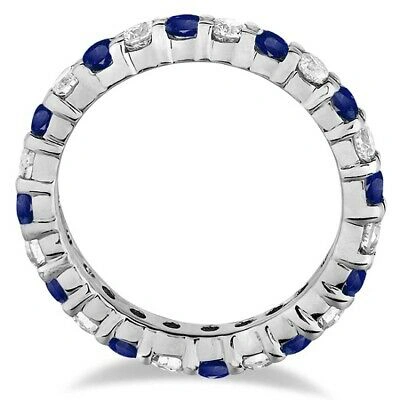 Pre-owned Eternity 1.07ct Blue Sapphire & Diamond  Ring Anniversary Band 14k White Gold In G-h