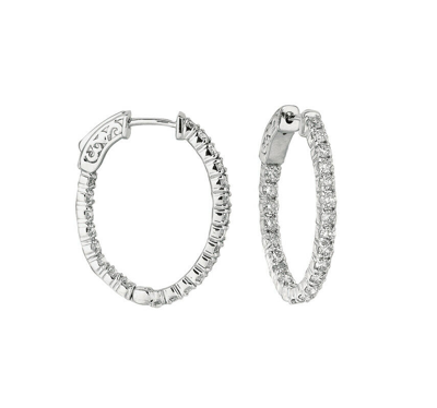 Pre-owned Morris 1.00 Carat Natural Diamond Oval Hoop Earrings Si In 14k White Gold 1.20''
