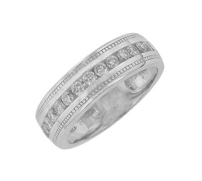 Pre-owned La 1.25 Ct Tw Men's Round Cut Diamond Wedding Band Ring In Channel Setting In White