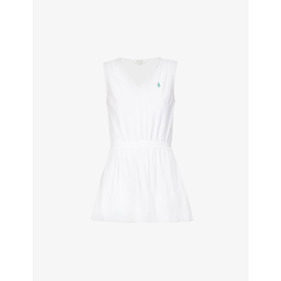 Shop Sporty And Rich Logo-embroidered Cotton-terry Mini Dress In White Kelly Green