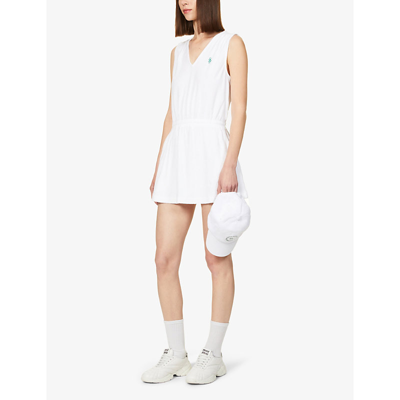 Shop Sporty And Rich Logo-embroidered Cotton-terry Mini Dress In White Kelly Green