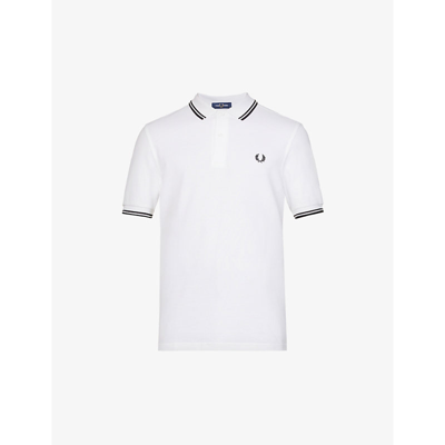 Shop Fred Perry Mens White Laurel Wreath Brand-embroidered Cotton-piqué Polo Shirt
