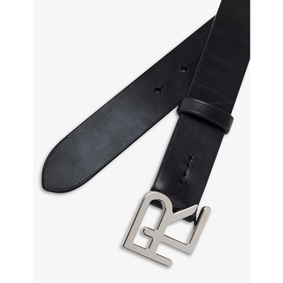 Shop Ralph Lauren Purple Label Vachetta Brand-plaque Leather Belt In Black