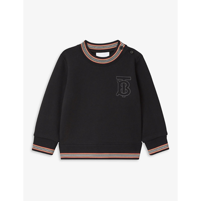 Shop Burberry Lester Logo-embroidered Cotton Sweatshirt 6-24 Months In Black
