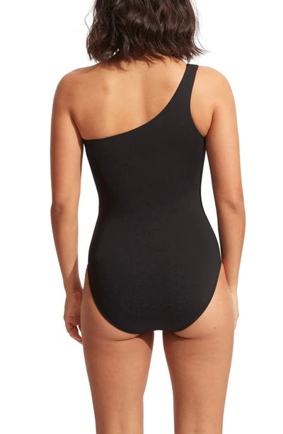 Shop Seafolly Collective Tie Waist One-piece Swimsuit In Black