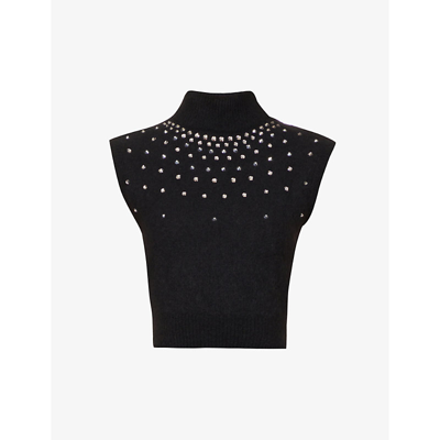 Shop Alessandra Rich Stud-embellished Sleeveless Mohair-blend Knitted Top In Black