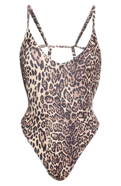 Shop Asos Design Animal Print Strappy Back One-piece Swimsuit In Multi