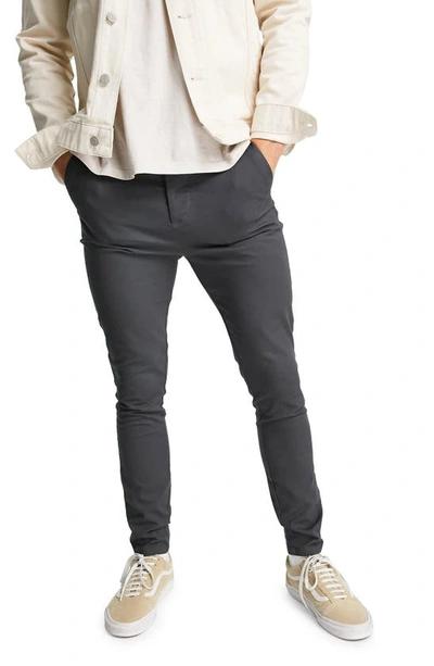 Shop Asos Design Super Skinny Chinos In Charcoal