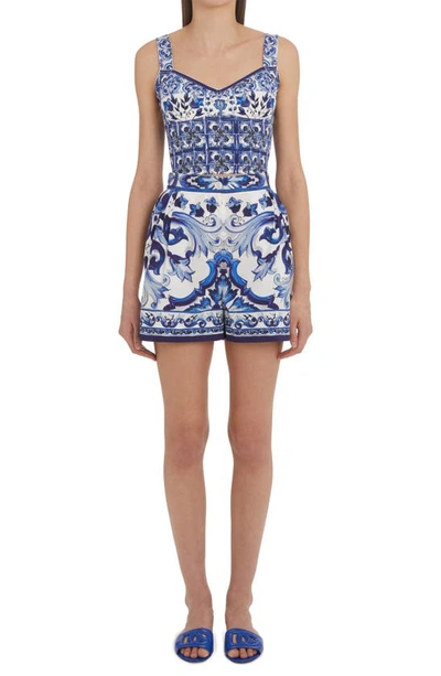 Shop Dolce & Gabbana Majolica Print Cotton Shorts In Ha3tn Tris Maioliche F.bco