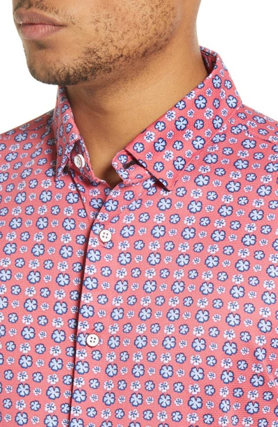 Shop Mizzen + Main Halyard Floral Short Sleeve Stretch Button-up Shirt In Red Floral Print