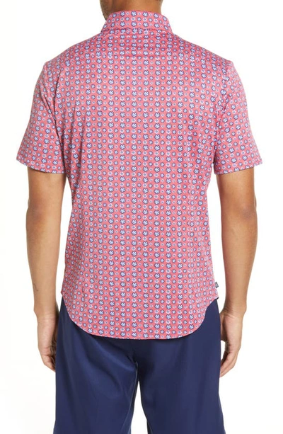 Shop Mizzen + Main Halyard Floral Short Sleeve Stretch Button-up Shirt In Red Floral Print
