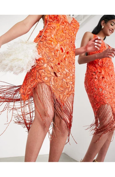Shop Asos Design Sequin Midi Slipdress In Orange