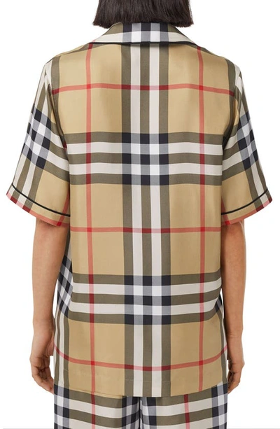 Shop Burberry Tierney Check Silk Camp Shirt In Archive Beige Ip Chk