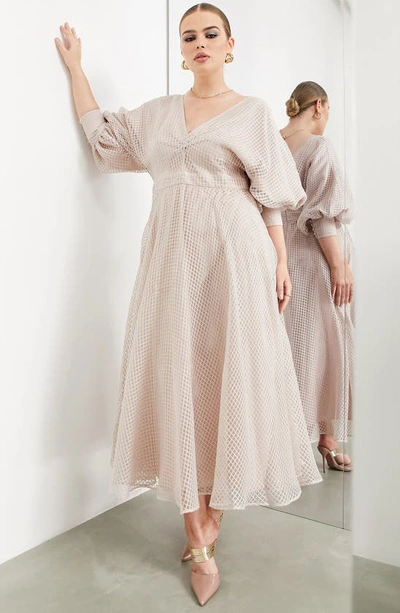 Asos Design Curve Blouson Sleeve Midi Dress In Organza Check In Blush-pink  | ModeSens