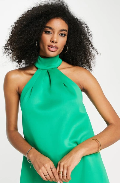 Asos Design Trapeze Halter Midi Dress In Mid Green