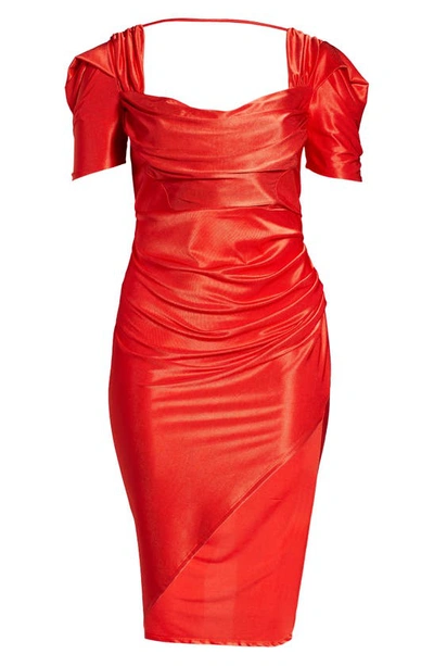 Shop Asos Design Curve Drape Body-con Dress In Red