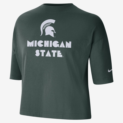Shop Nike Women's College (michigan State) Cropped T-shirt In Green