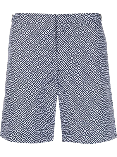 Shop Orlebar Brown Geometric Print Swim Shorts In Blue