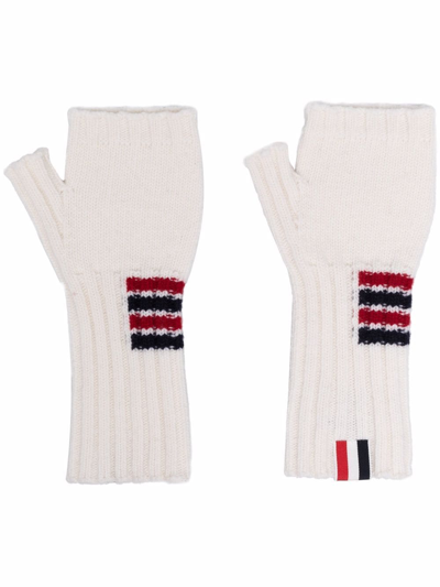 Shop Thom Browne Chunky-knit Fingerless Gloves In White