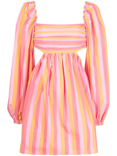 Shop Rebecca Vallance Mimi Striped Puff-sleeved Mini Dress In Rosa