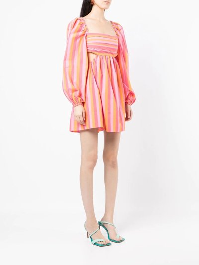 Shop Rebecca Vallance Mimi Striped Puff-sleeved Mini Dress In Rosa