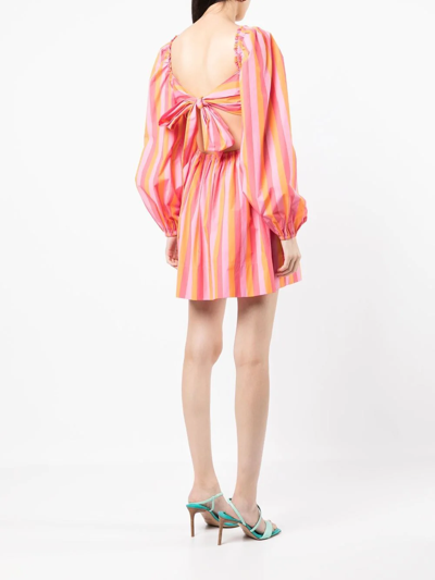 Shop Rebecca Vallance Mimi Striped Puff-sleeved Mini Dress In Rosa