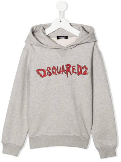 Shop Dsquared2 Logo-print Long-sleeve Hoodie In Grey