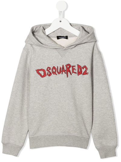 Dsquared2 Logo-print Long-sleeve Hoodie In Grey