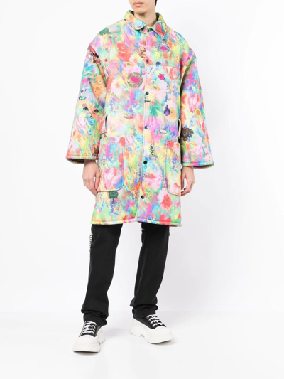 Shop Liberal Youth Ministry Floral-cat Print Trench Coat In Mehrfarbig