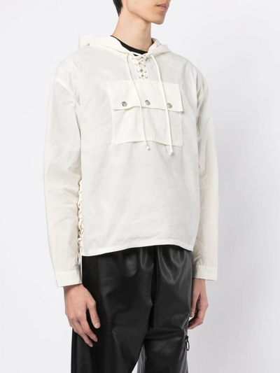 Shop Youths In Balaclava Cotton Lace-up Hooded Pullover In Weiss