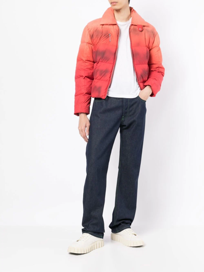 Erl Distressed Padded-shell Down Jacket In Orange