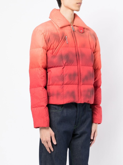 Erl Distressed Padded-shell Down Jacket In Orange