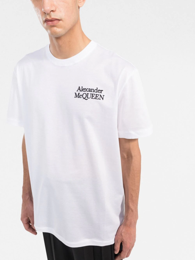 Shop Alexander Mcqueen Logo-embroidered T-shirt In Weiss
