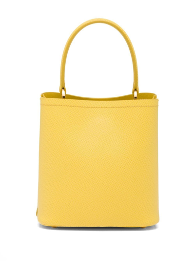 Shop Prada Small Panier Saffiano Leather Bag In Yellow
