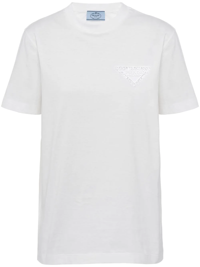 Shop Prada Logo-embroidered Jersey T-shirt In White