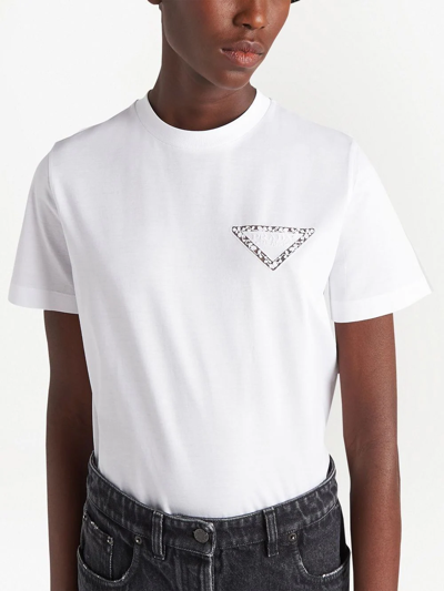 Shop Prada Logo-embroidered Jersey T-shirt In White