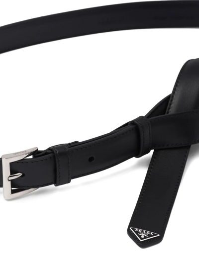 Prada Womens Black Logo-embellished Leather Belt In Black