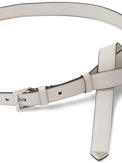 Shop Prada Triangle-logo Leather Belt In White