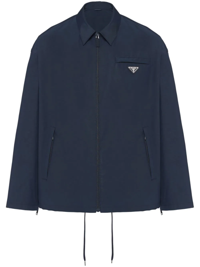 Shop Prada Triangle-logo Hooded Raincoat In Blue