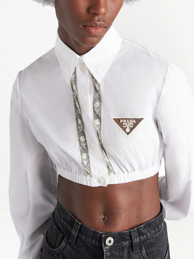 Prada Lace-detail Cropped Shirt In White | ModeSens