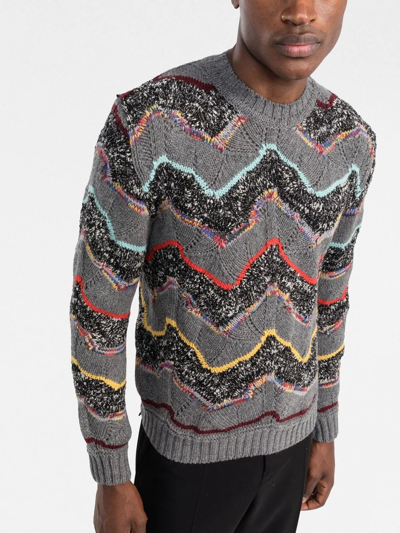 Shop Missoni Zig-zig Intarsia Cable-knit Sweater In Grey