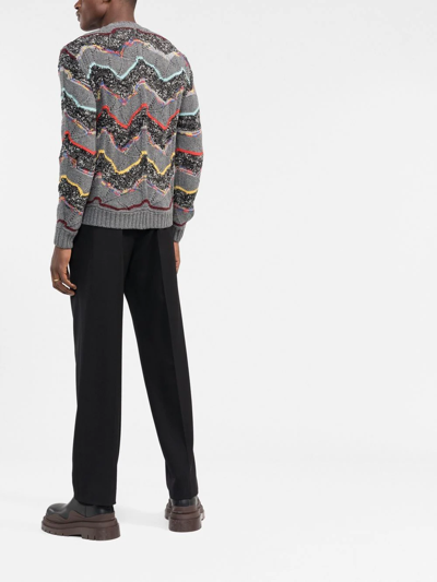 Shop Missoni Zig-zig Intarsia Cable-knit Sweater In Grey