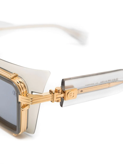 Shop Balmain Eyewear Admirable Rectangle-frame Sunglasses In Grey