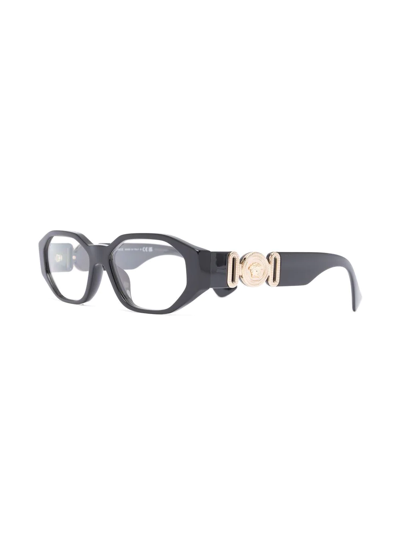 Shop Versace Logo Square-frame Glasses In Schwarz
