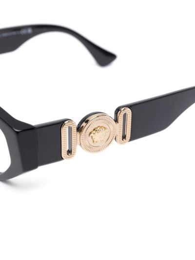 Shop Versace Logo Square-frame Glasses In Schwarz
