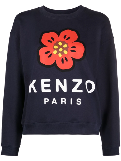 Shop Kenzo Boke Flower Logo-print Sweatshirt In Blue